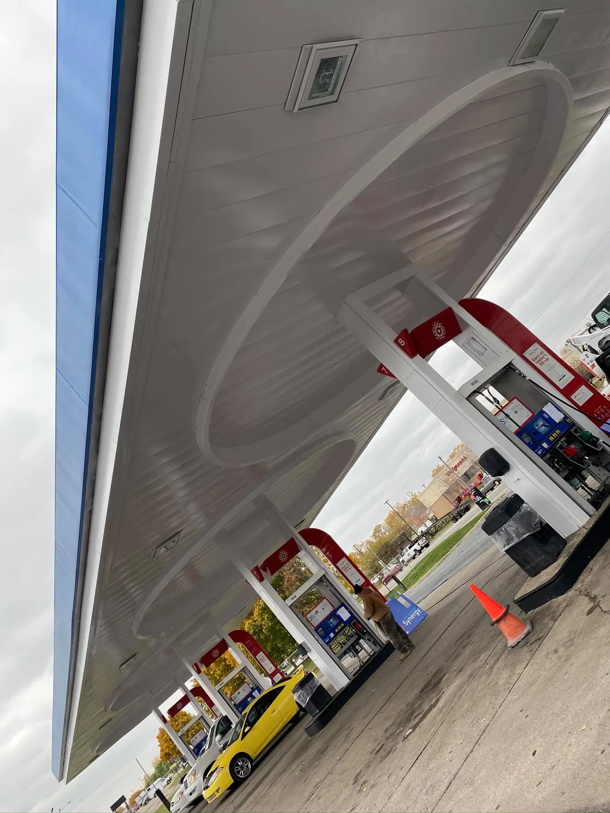 Freshly painted gas station canopy and fascia